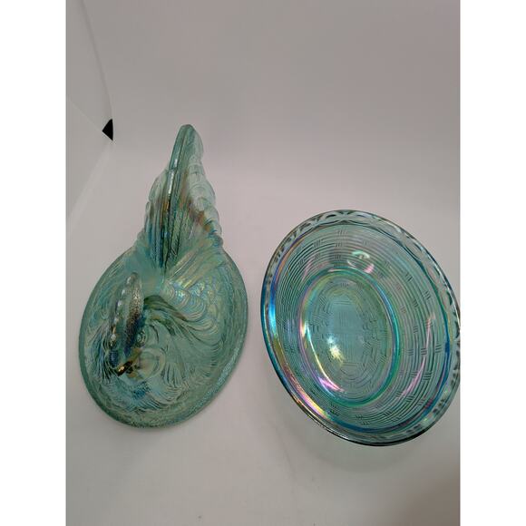 1997 Fenton 7" Misty/ Electric Blue Iridescent Rooster/Hen on Nest Covered Dish - Picture 4 of 8